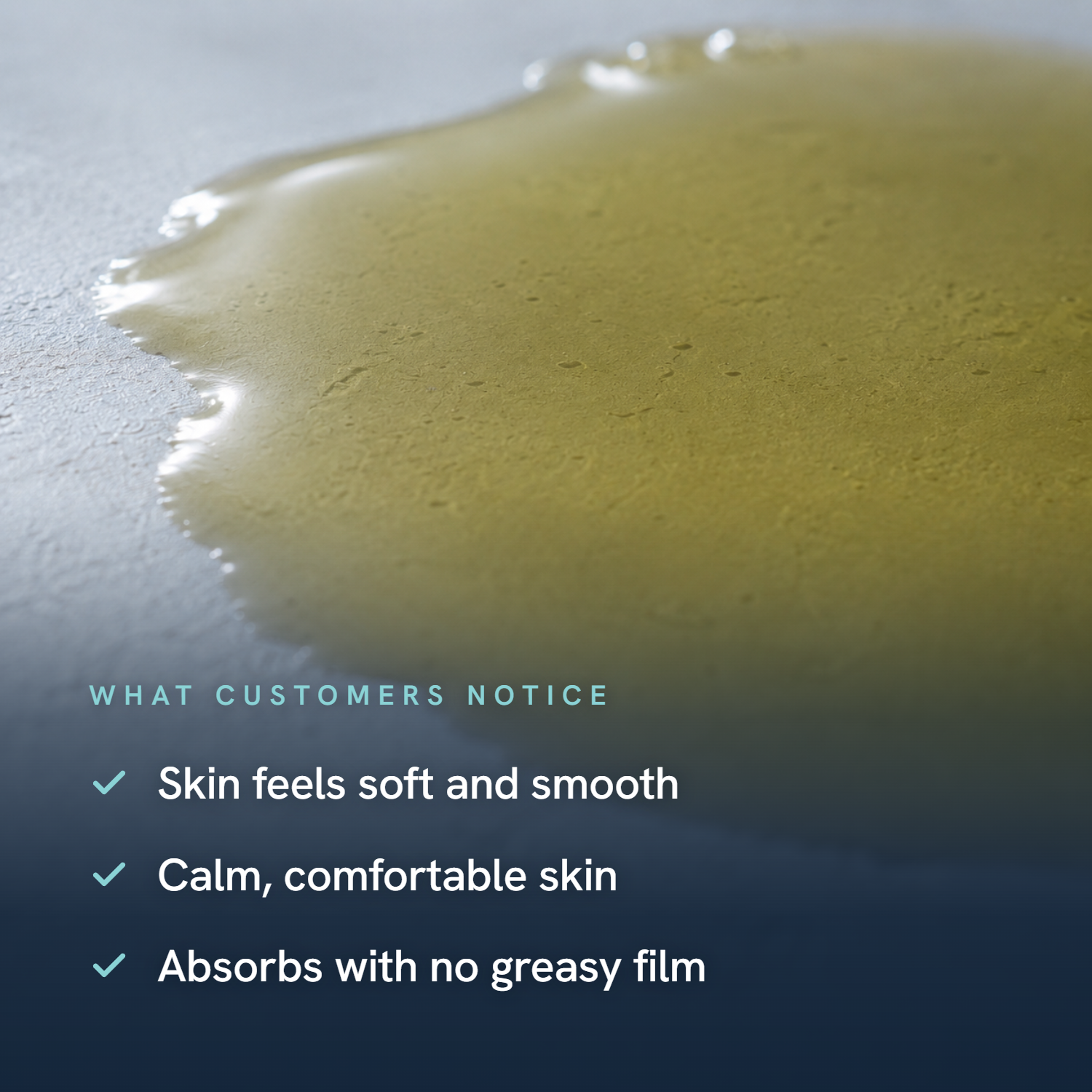 Berry Boreal Bod benefits card: skin feels soft and smooth, calm and comfortable, and the oil absorbs with no greasy residue