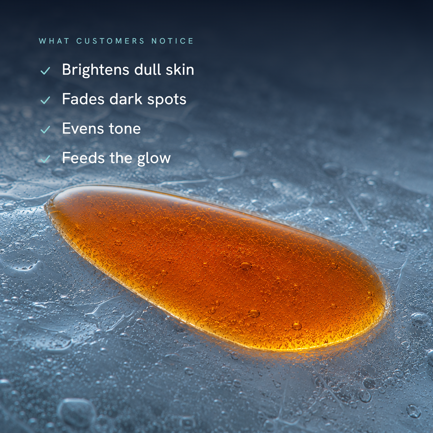 Graphic listing what customers notice with Cryo-C: dark spots fade, fine lines soften, skin glows