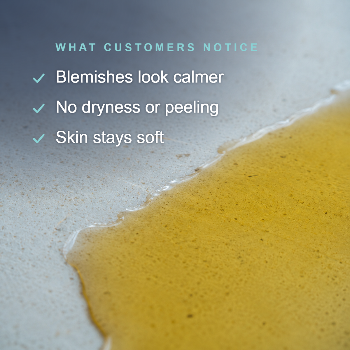 Rarify benefits: blemishes look calmer, no dryness or peeling, skin stays soft.