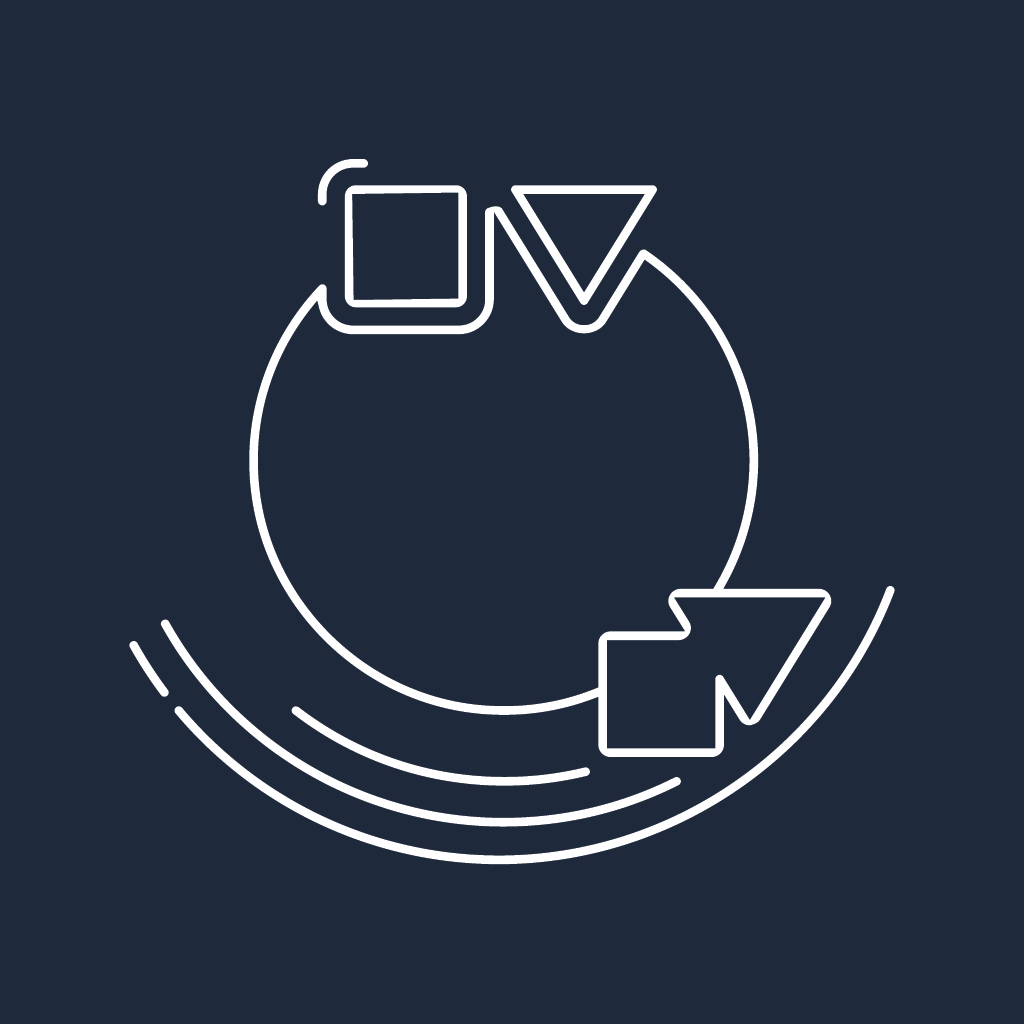 Enzymatic activity icon, white line art on brand navy