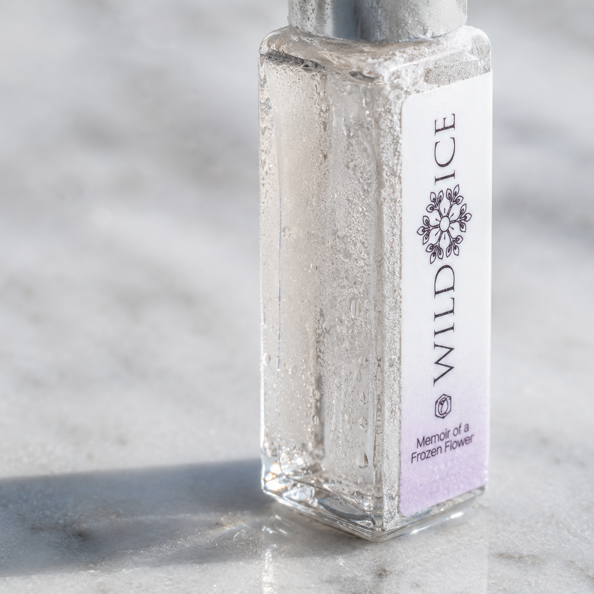 Mini Memoir of a Frozen Flower: Clean Perfume, Parfum Strength, cold-preserved skincare by Wild Ice Botanicals, close-up detail