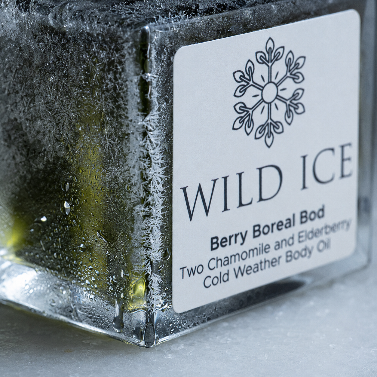 Berry Boreal Bod: Blue Tansy & Elderberry Body Oil, cold-preserved skincare by Wild Ice Botanicals, close-up detail