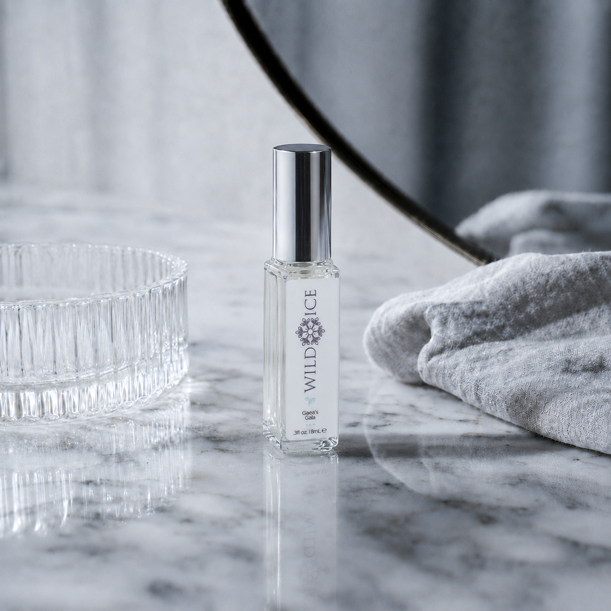Mini Gaea's Gala: Galactomyces Ferment Toner, cold-preserved skincare by Wild Ice Botanicals, on a vanity