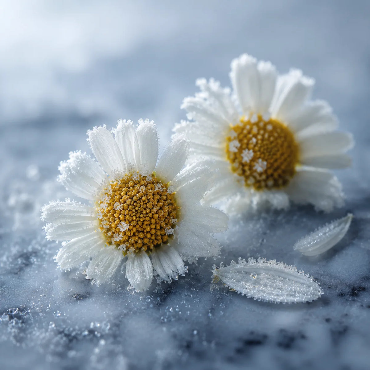 German chamomile in frost