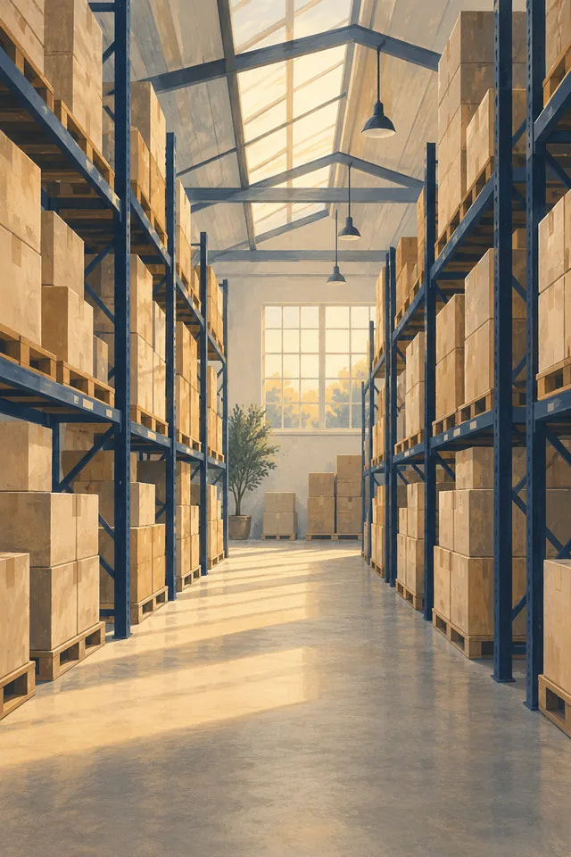 Illustration of boxes waiting on warehouse racks