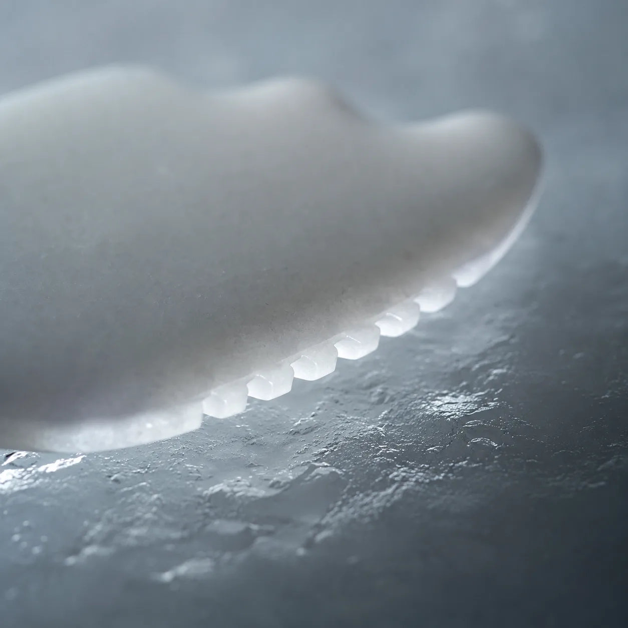 Edge detail: anti-snag teeth and dual jaw curves