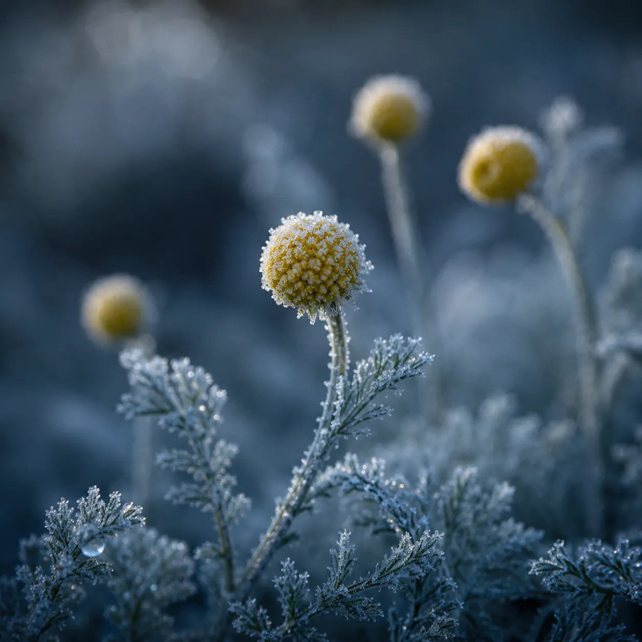 Blue tansy in flower at first frost