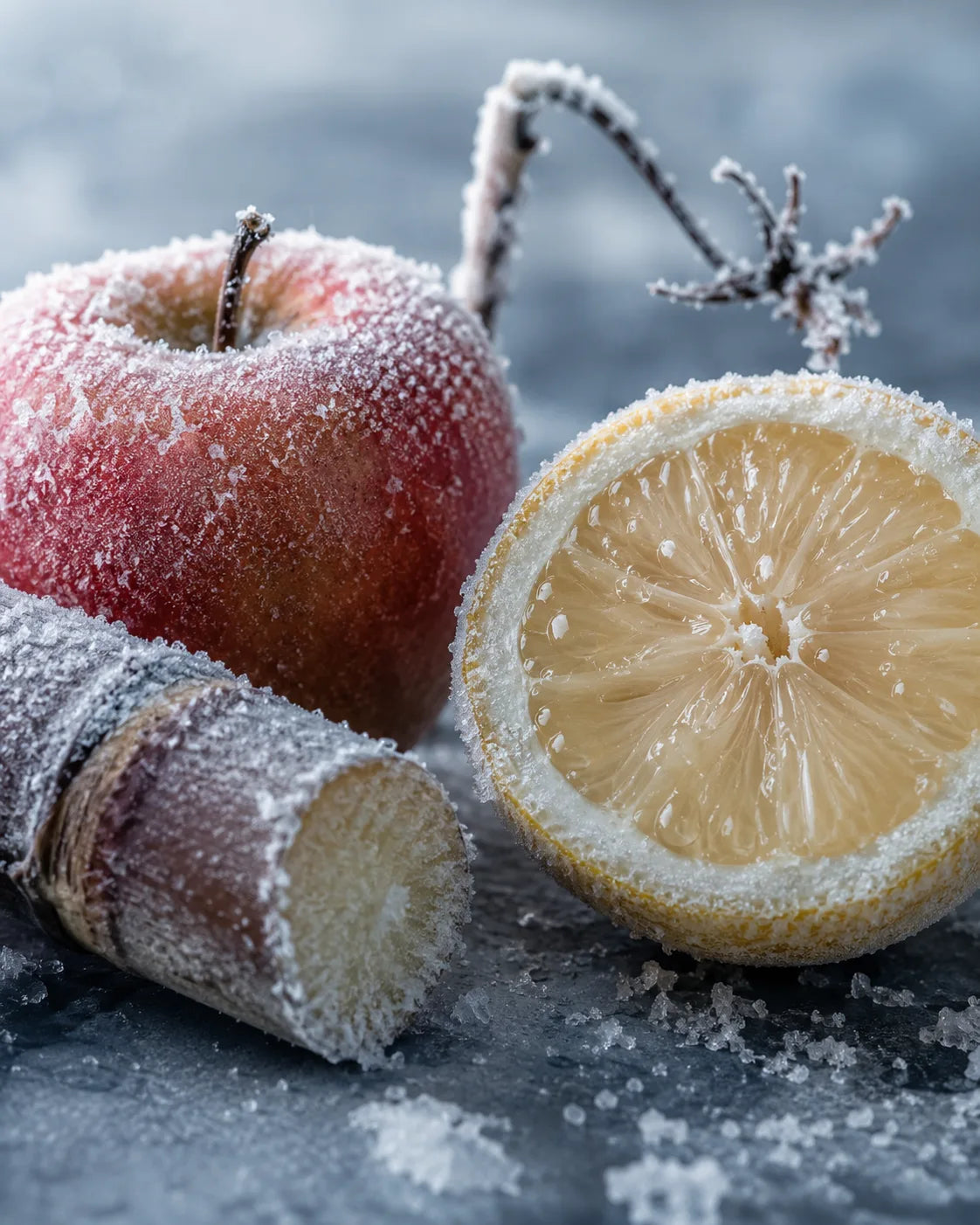 Frosted apple, lemon and sugar cane