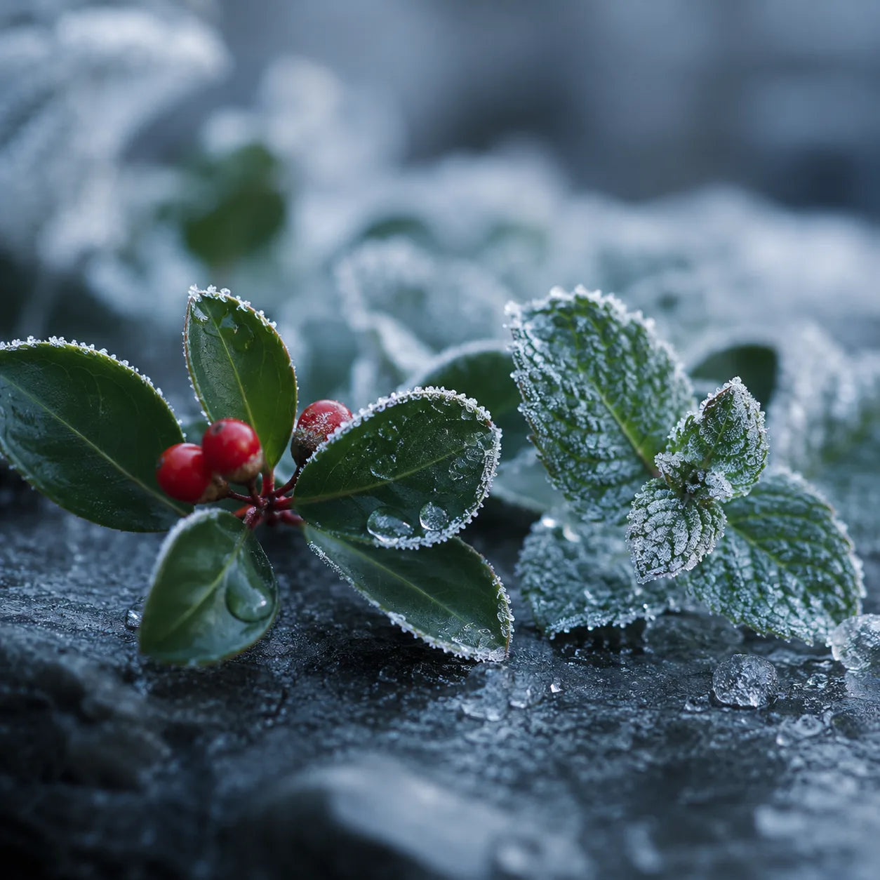Wintergreen and peppermint at first frost